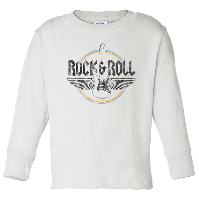 Retro Rock & Roll Guitar Wings Music Concert Band Toddler Long Sleeve Shirt