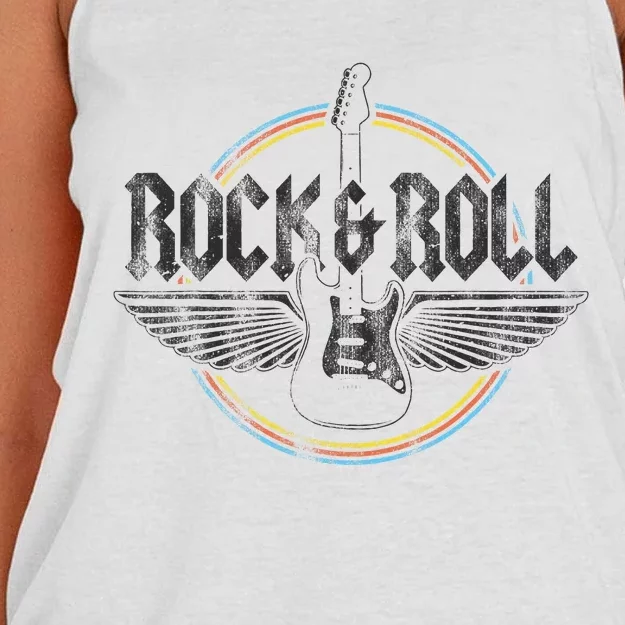 Retro Rock & Roll Guitar Wings Music Concert Band Women's Knotted Racerback Tank