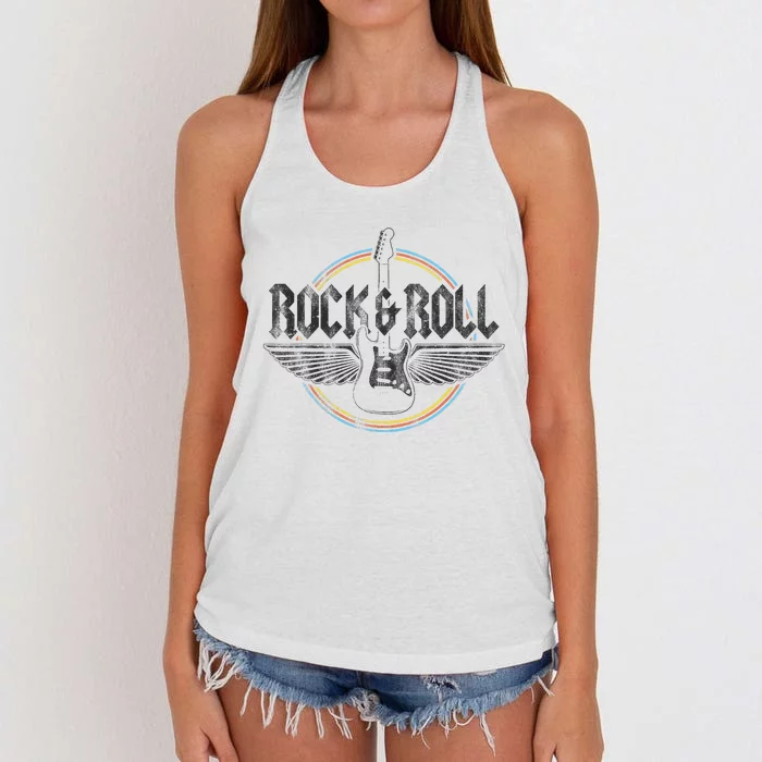 Retro Rock & Roll Guitar Wings Music Concert Band Women's Knotted Racerback Tank