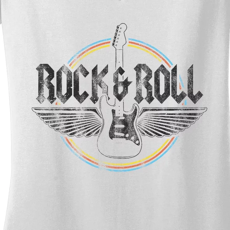 Retro Rock & Roll Guitar Wings Music Concert Band Women's V-Neck T-Shirt