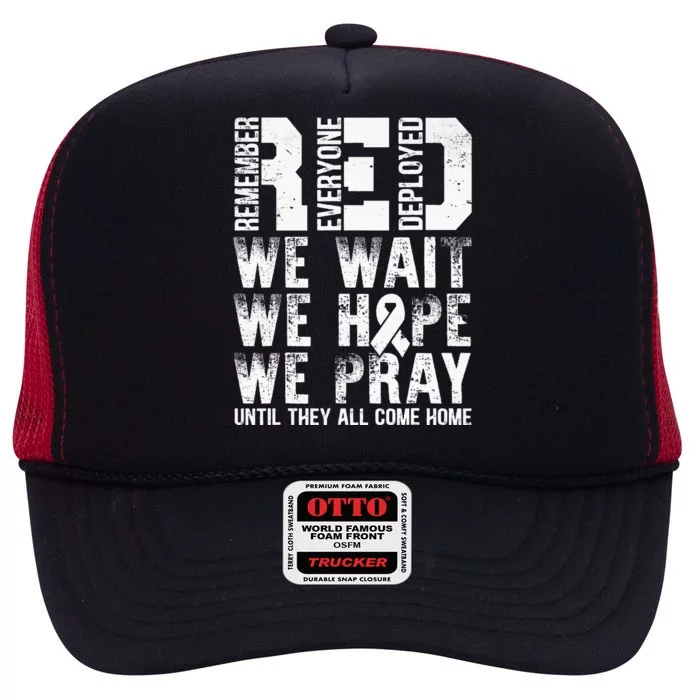 Retro R.E.D. Remember Everyone Deployed Red Friday Military High Crown Mesh Trucker Hat