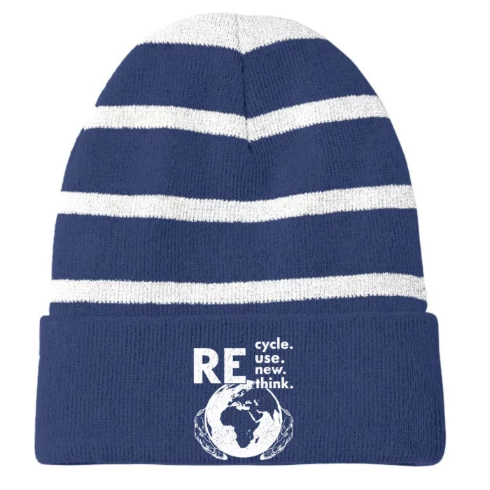 Recycle Reuse Renew Rethink Earth Day Environmental Activism Striped Beanie with Solid Band