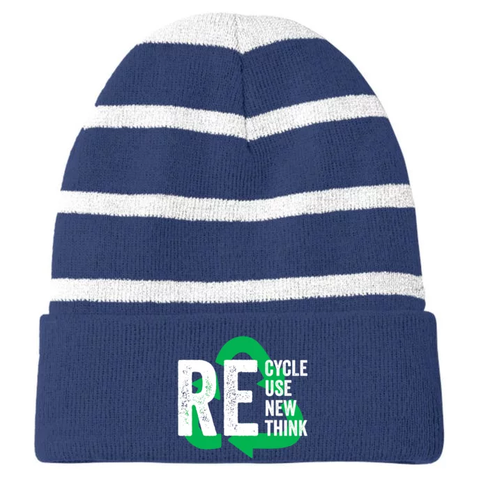 Recycle Reuse Renew Rethink Earth Day Environmental Activism Striped Beanie with Solid Band