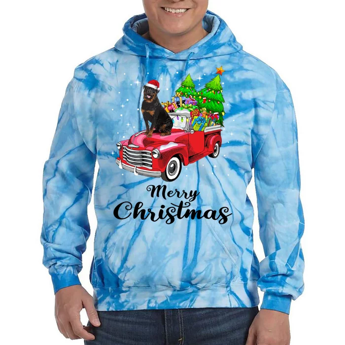 Rottweiler Ride Red Truck Christmas Pajama Gift Tie Dye Hoodie