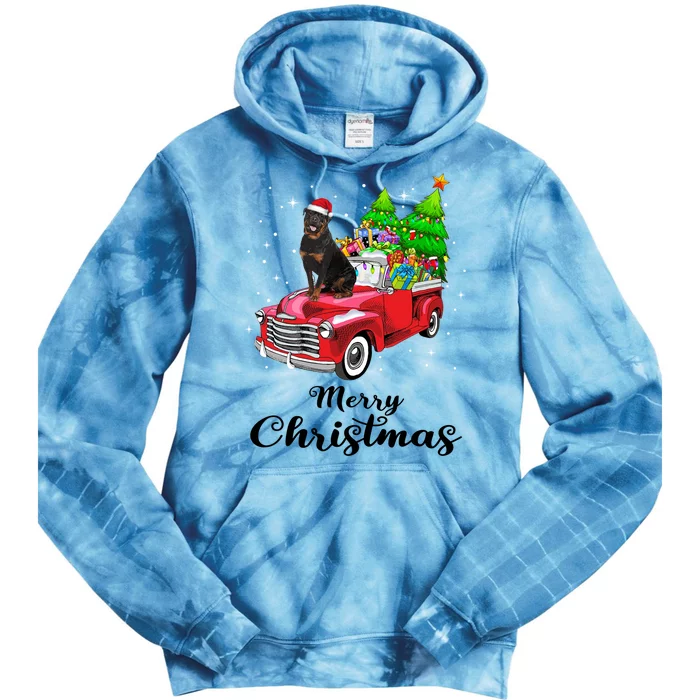 Rottweiler Ride Red Truck Christmas Pajama Gift Tie Dye Hoodie