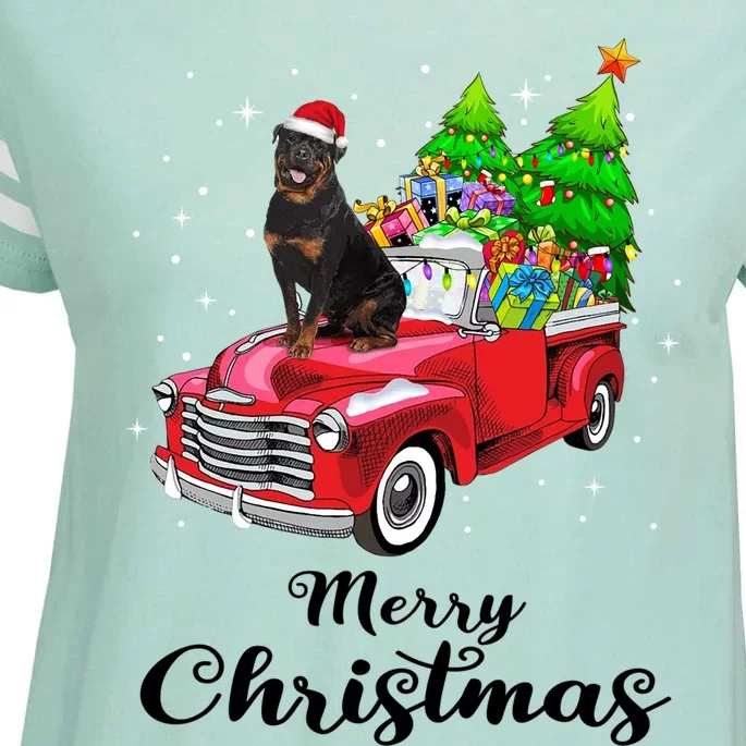 Rottweiler Ride Red Truck Christmas Pajama Gift Enza Ladies Jersey Football T-Shirt