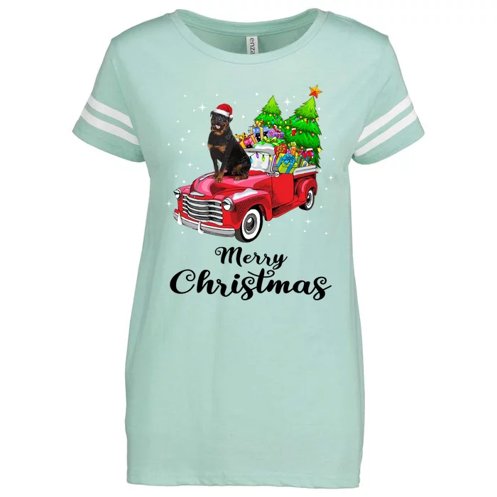 Rottweiler Ride Red Truck Christmas Pajama Gift Enza Ladies Jersey Football T-Shirt