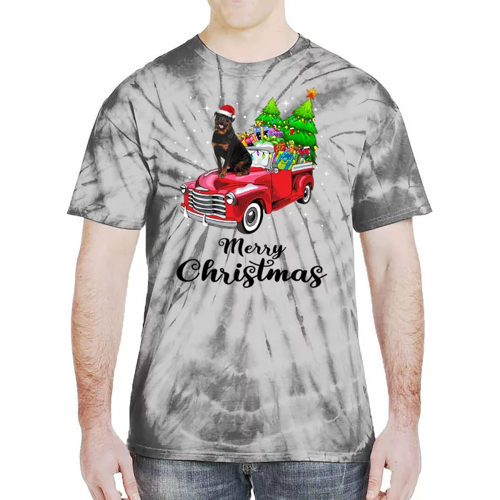 Rottweiler Ride Red Truck Christmas Pajama Gift Tie-Dye T-Shirt