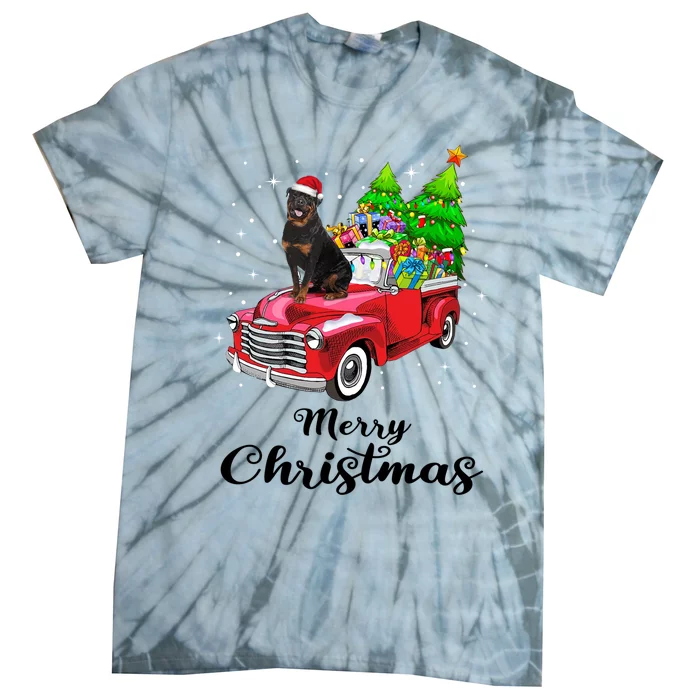 Rottweiler Ride Red Truck Christmas Pajama Gift Tie-Dye T-Shirt