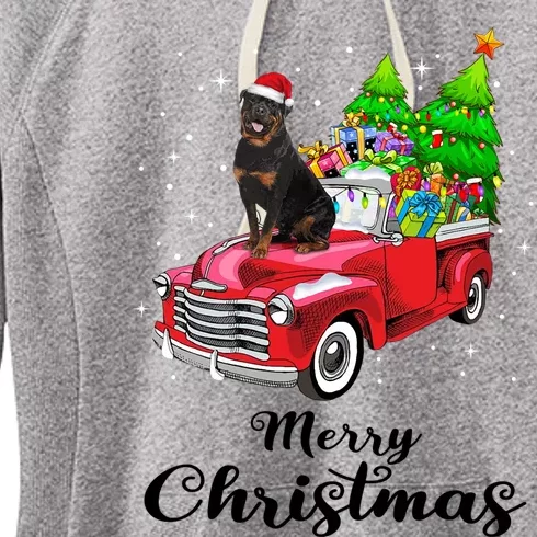 Rottweiler Ride Red Truck Christmas Pajama Gift Women's Fleece Hoodie