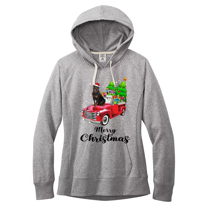 Rottweiler Ride Red Truck Christmas Pajama Gift Women's Fleece Hoodie