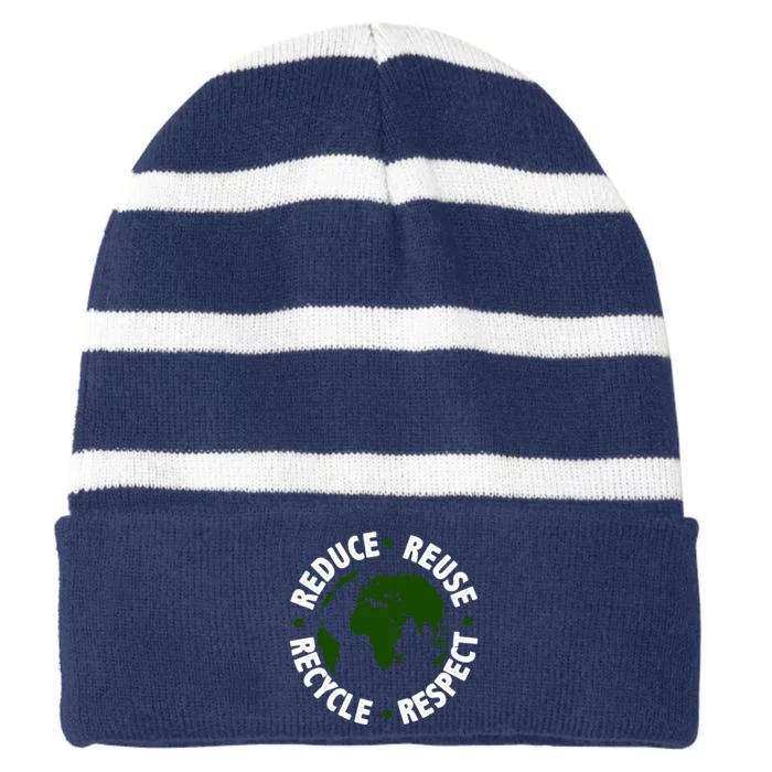 Recycle Reduce Reuse Respect Earth Day Striped Beanie with Solid Band