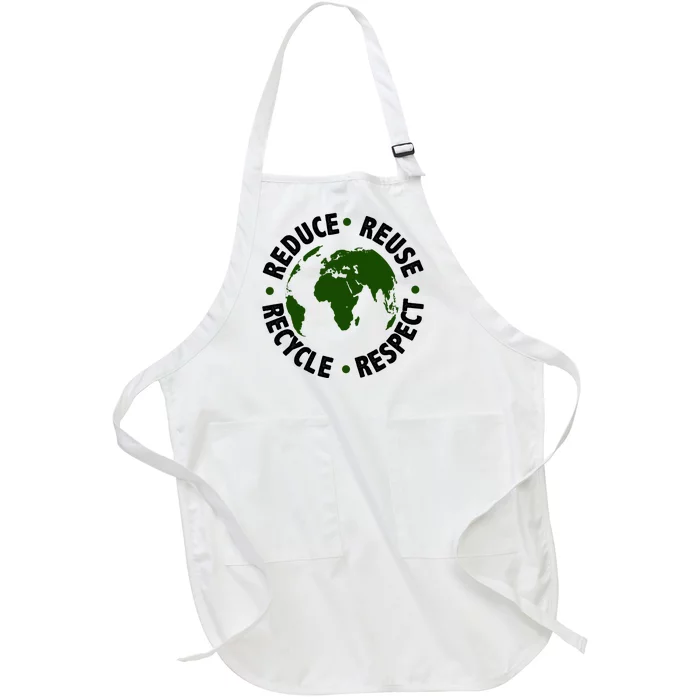 Recycle Reduce Reuse Respect Earth Day Full-Length Apron With Pocket