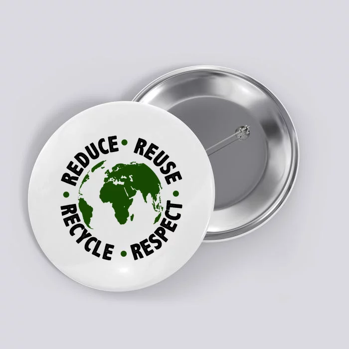 Recycle Reduce Reuse Respect Earth Day Button