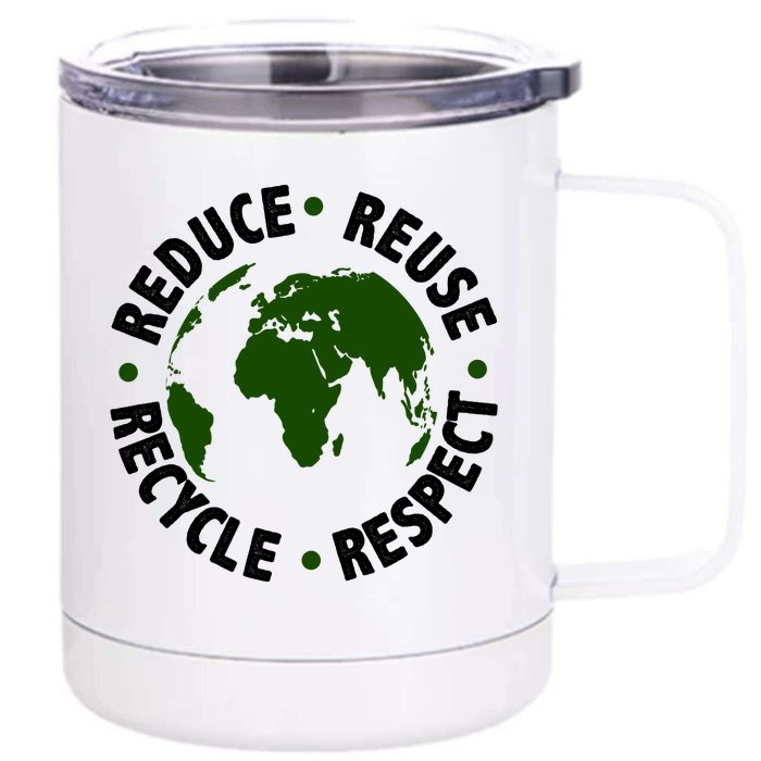 Recycle Reduce Reuse Respect Earth Day Front & Back 12oz Stainless Steel Tumbler Cup