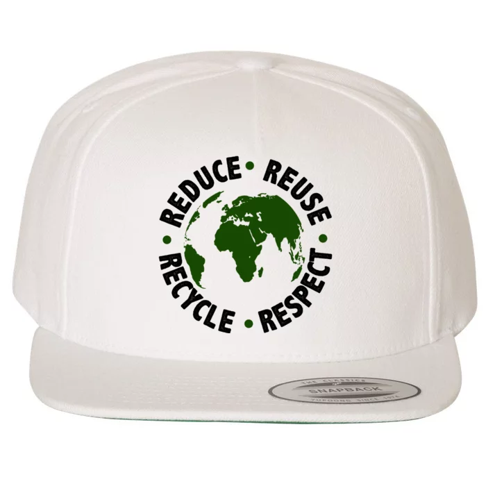 Recycle Reduce Reuse Respect Earth Day Wool Snapback Cap