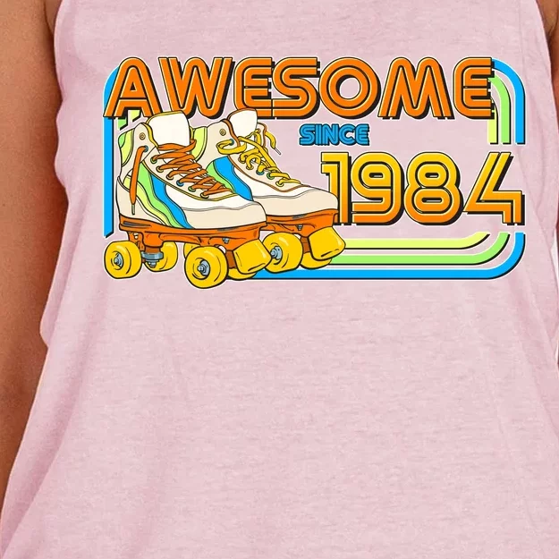 Retro Roller Skates Awesome Since 1984 40th Birthday Women's Knotted Racerback Tank