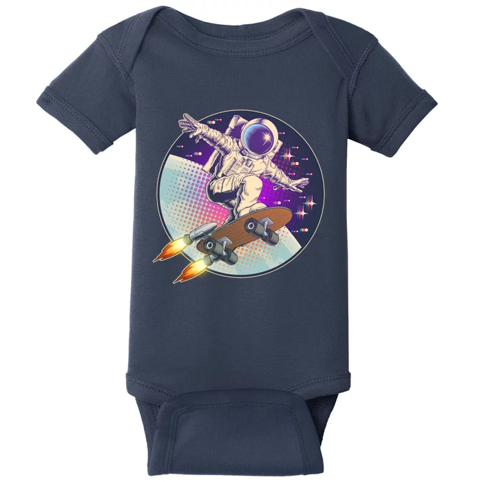 Retro Rocket Skateboarding Space Astronaut Baby Bodysuit