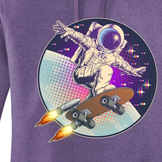 Retro Rocket Skateboarding Space Astronaut Women's Pullover Hoodie