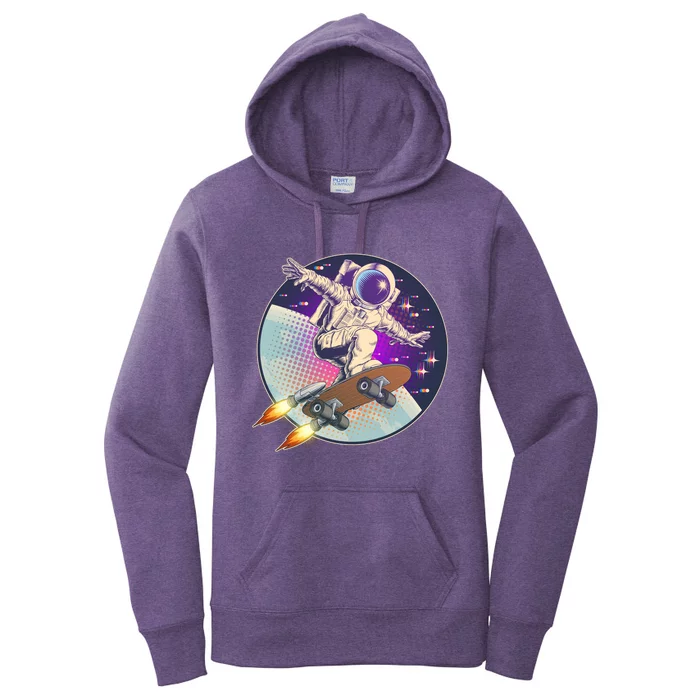 Retro Rocket Skateboarding Space Astronaut Women's Pullover Hoodie