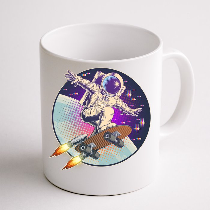 Retro Rocket Skateboarding Space Astronaut Front & Back Coffee Mug