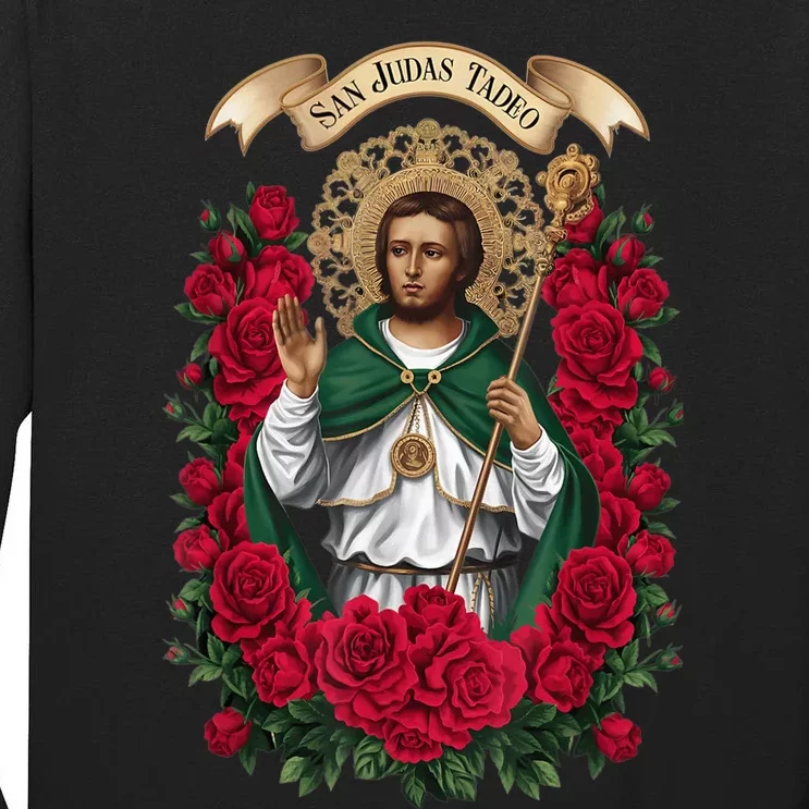 Red Roses San Judas Tadeo Con Bandera De MéXico God Tall Long Sleeve T-Shirt