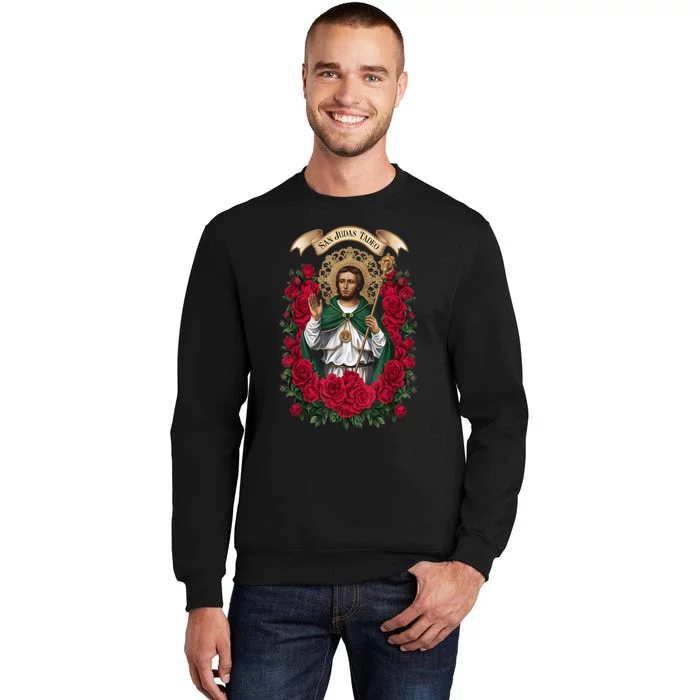 Red Roses San Judas Tadeo Con Bandera De MéXico God Tall Sweatshirt