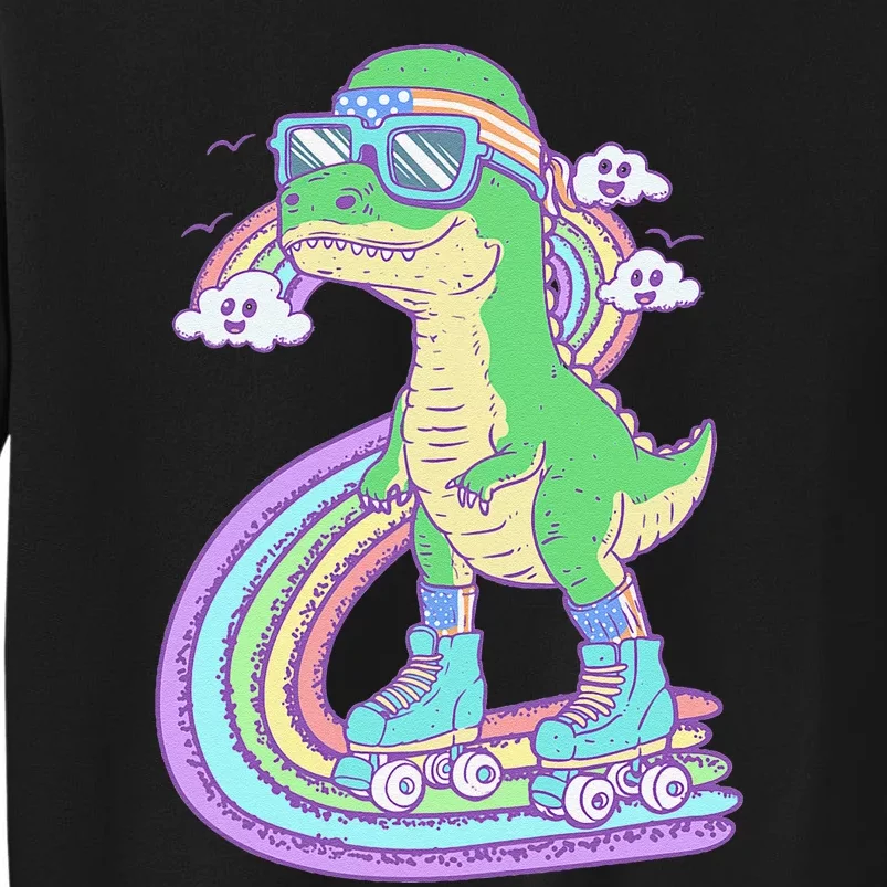 Retro Roller Skating Dinosaur With Rainbow And Cloud Friends Sweatshirt