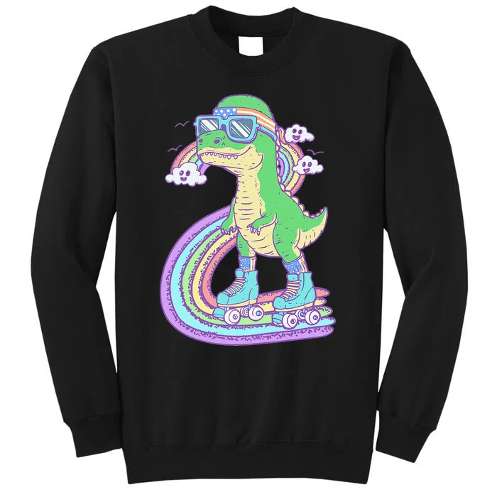 Retro Roller Skating Dinosaur With Rainbow And Cloud Friends Sweatshirt