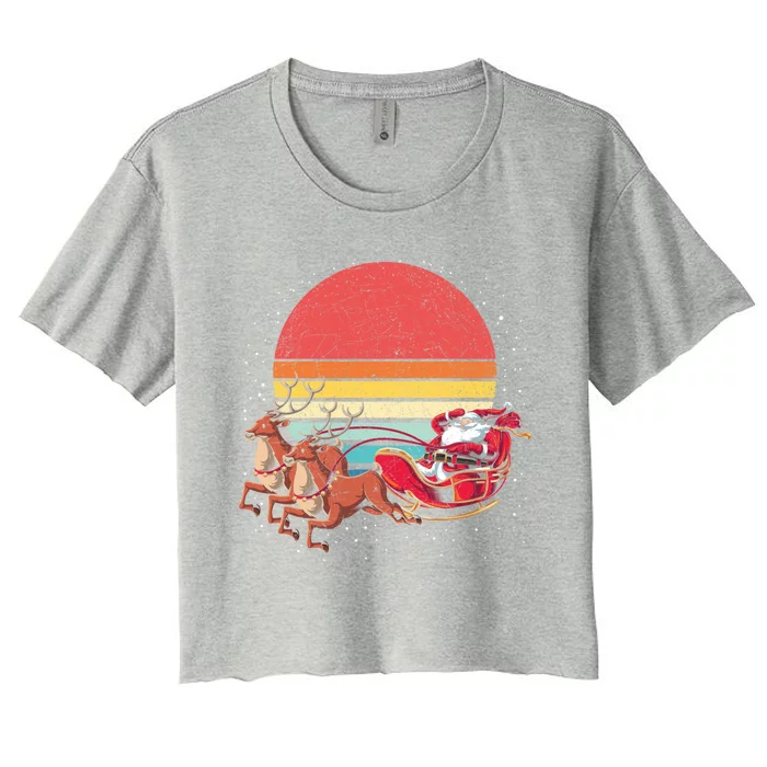 Reindeer Retro Sleigh Xmas Gift Idea Santa Gift Women's Crop Top Tee