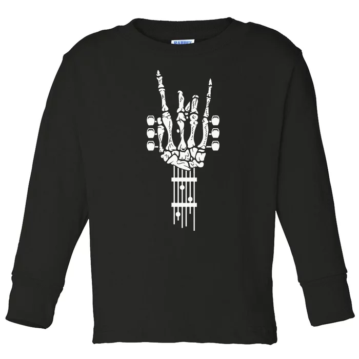 Rock & Roll Skeleton Guitar Music Lover Gift Toddler Long Sleeve Shirt