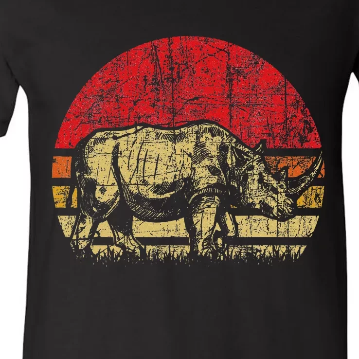 Retro Rhinoceros Safari Rhino Lover Endangered Animals V-Neck T-Shirt