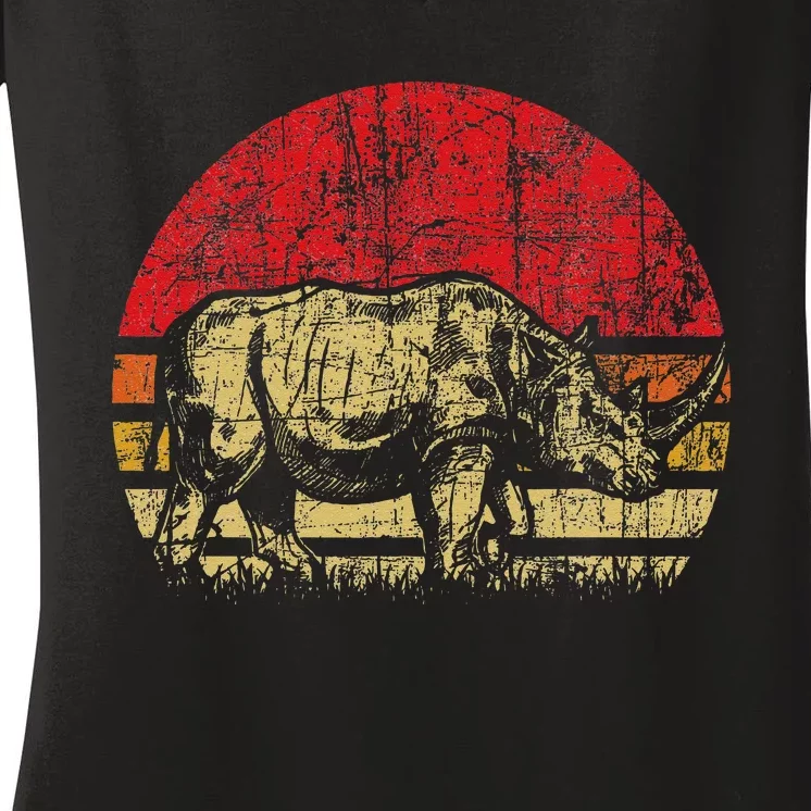 Retro Rhinoceros Safari Rhino Lover Endangered Animals Women's V-Neck T-Shirt