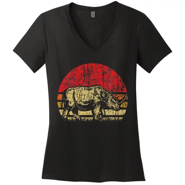 Retro Rhinoceros Safari Rhino Lover Endangered Animals Women's V-Neck T-Shirt