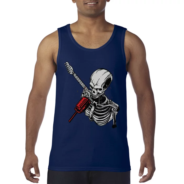 Rock Roll Skeleton Guitar Player Figurine Music Lover Tank Top