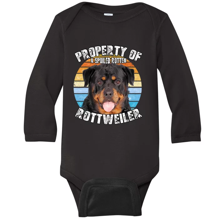 Rottweiler Rottie Smiling Retro Property Of Baby Long Sleeve Bodysuit