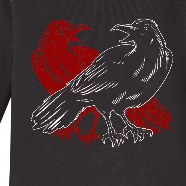 Red Raven Spooky Gothic Animal Forest Bird Black Crow Baby Long Sleeve Bodysuit