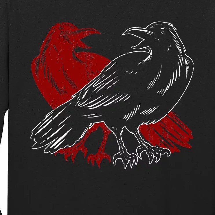 Red Raven Spooky Gothic Animal Forest Bird Black Crow Tall Long Sleeve T-Shirt