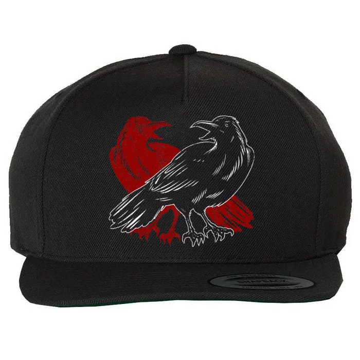 Red Raven Spooky Gothic Animal Forest Bird Black Crow Wool Snapback Cap