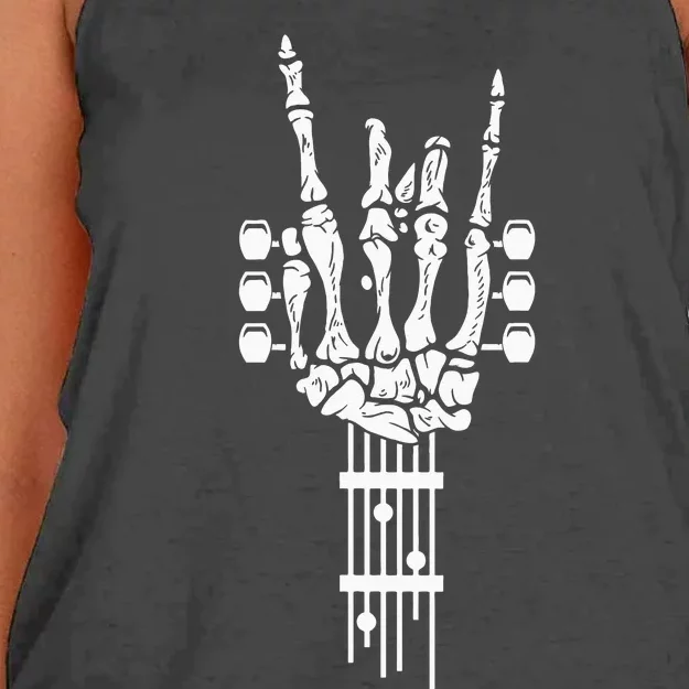 Rock & Roll Skeleton Guitar Music Lover Gift Women's Knotted Racerback Tank