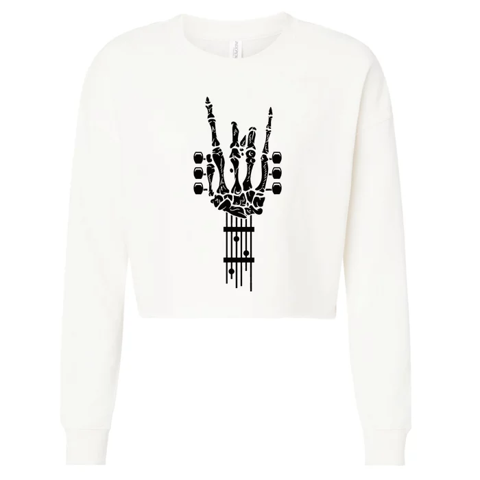 Rock & Roll Skeleton Design Guitar Music Lover Gift Cropped Pullover Crew