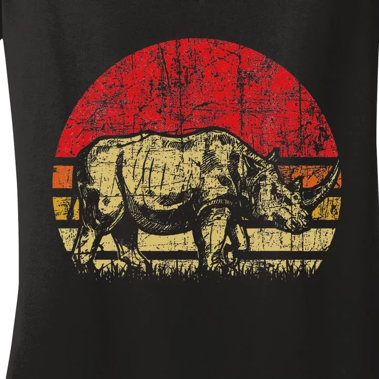 Retro Rhinoceros Safari Rhino Lover Endangered Animals Women's V-Neck T-Shirt