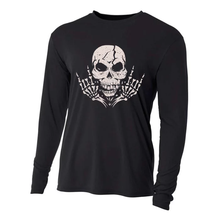 Rock & Roll Skull Skeleton Guitar Player For Music Lover Cooling Performance Long Sleeve Crew