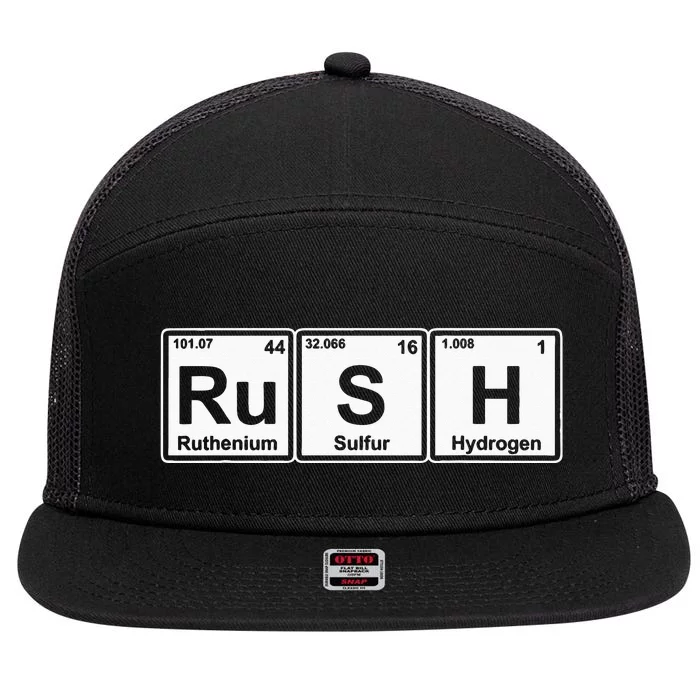 Rush (Ru S H) Periodic Table Elements 7 Panel Mesh Trucker Snapback Hat