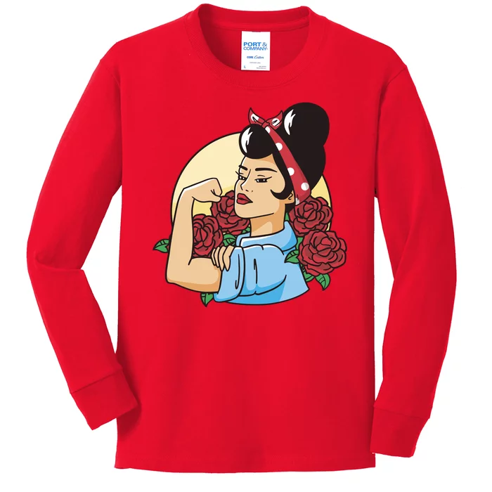 Rockabilly Rosie Strong Kids Long Sleeve Shirt