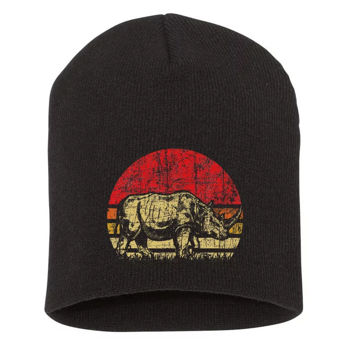 Retro Rhinoceros Safari Rhino Lover Endangered Short Acrylic Beanie