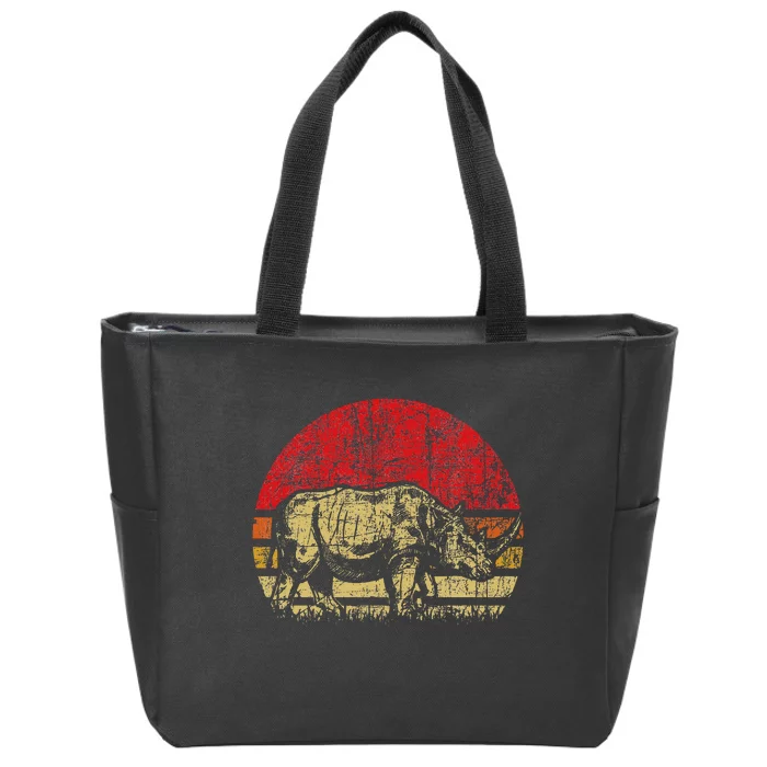 Retro Rhinoceros Safari Rhino Lover Endangered Zip Tote Bag