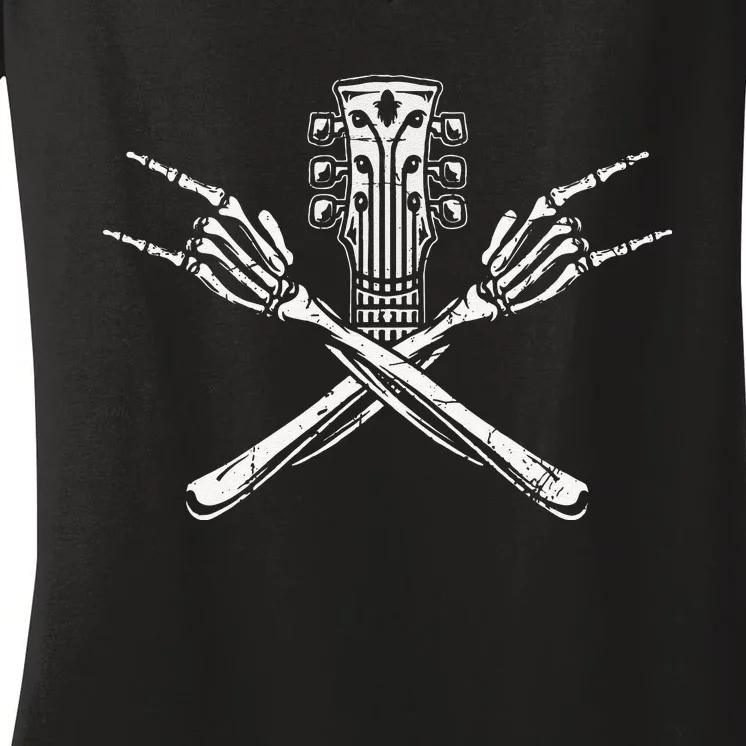 Rock & Roll Skeleton Guitar Rock Heavy Metal Lover Women's V-Neck T-Shirt