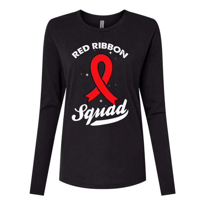 Red Ribbon Support Squad Week Awareness Red Ribbon Week Womens Cotton Relaxed Long Sleeve T-Shirt