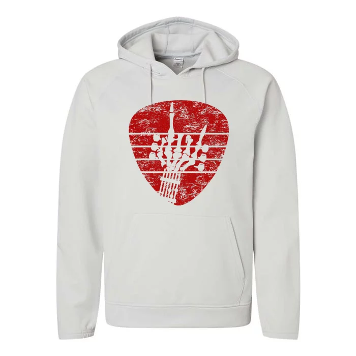 Rock & Roll Skeleton Guitar Music Lover Red Performance Fleece Hoodie